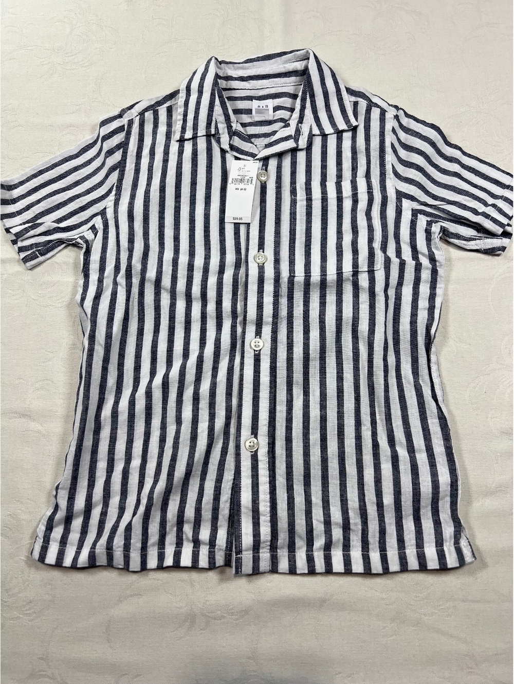 GAP Boys Outfit New Linen Blend White/Blue Button Up Straight Jeans Size 4/5T - Picture 2 of 8